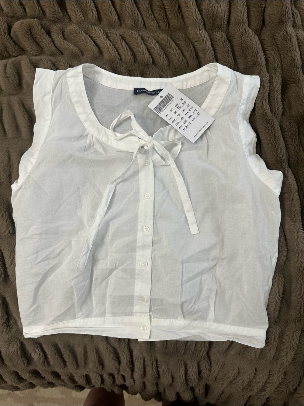 Brandy Melville White Tie-Neck Button Front Sleeveless Top